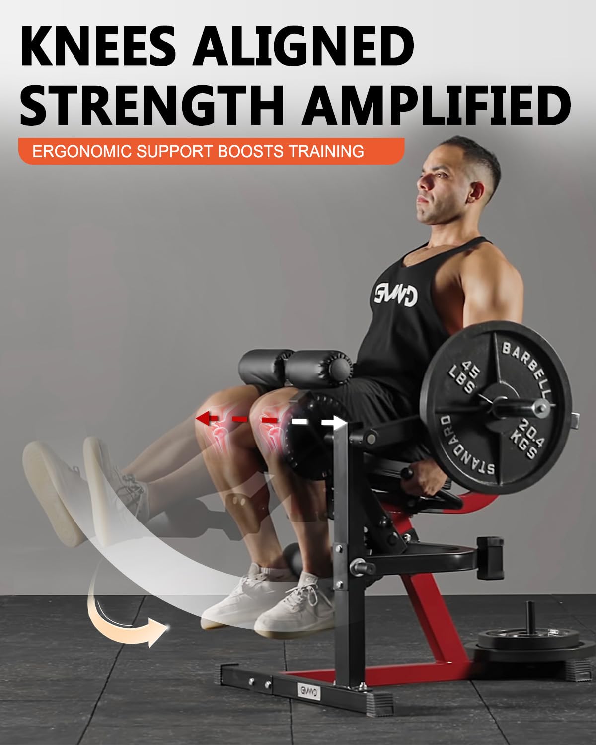 GMWD Leg Extension and Curl Machine, Lower Body Special Leg Machine, Adjustable Leg Exercise Bench with Plate Loaded, Leg Rotary Extension for Thigh, Home Gym Weight Machine Red