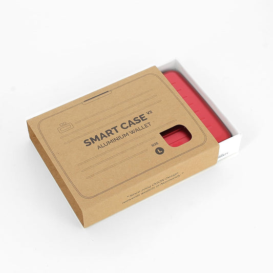 ÖGON -DESIGNS- Aluminum wallet Smart case V2 Large with hidden compartment for coins - Strong resistant card holder RFID Protection - Up to 10 cards and tickets (Aluminum Red)