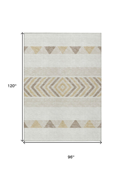 8' X 10' Ivory Beige And Taupe Southwestern Washable Indoor Outdoor Area Rug-2