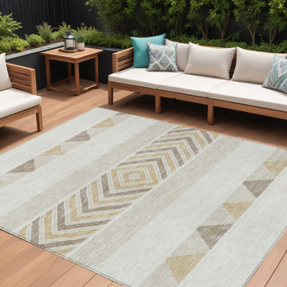 8' X 10' Ivory Beige And Taupe Southwestern Washable Indoor Outdoor Area Rug-0