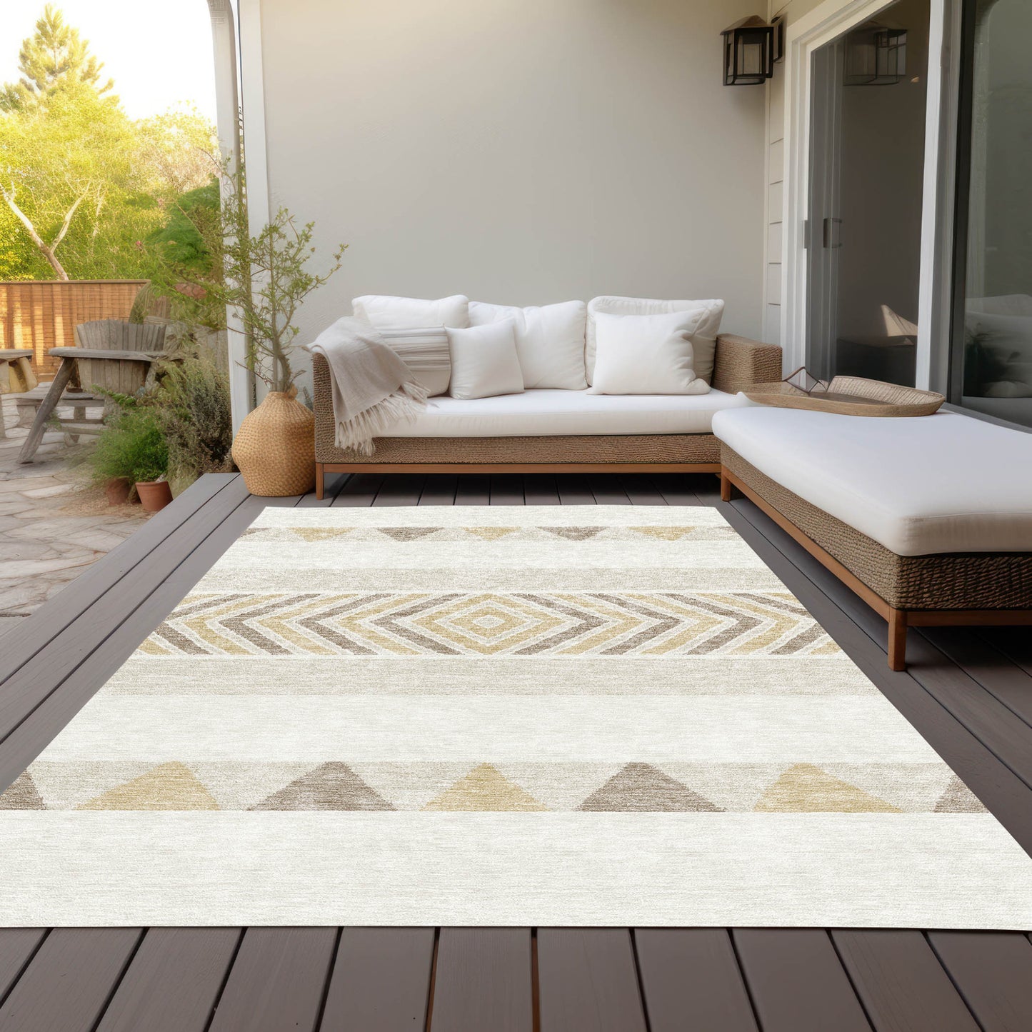 8' X 10' Ivory Beige And Taupe Southwestern Washable Indoor Outdoor Area Rug-7