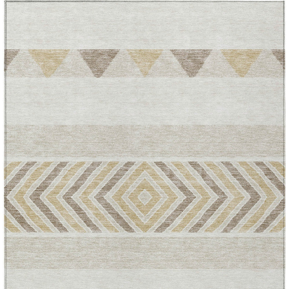 8' X 10' Ivory Beige And Taupe Southwestern Washable Indoor Outdoor Area Rug-4
