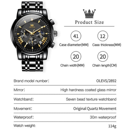 OLEVS Watch Men Black Watches for Men Chronograph Stainless Steel Mens Watches Big Face Classic Luxury Men's Wrist Watch with Date Luminous Waterproof Dress Analog Quartz Relojes para Hombres