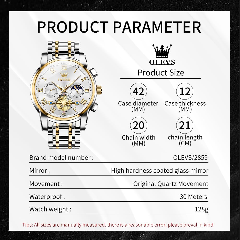 OLEVS Luxury Silver Men Watch Analog Quartz Silver Gold Stainless Steel Men's Watch Casual Wristwatch for Men Business Classic Mens Watches Gold White Dial Relojes para Hombres Fashion Mens Watches