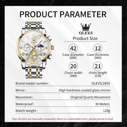 OLEVS Luxury Silver Men Watch Analog Quartz Silver Gold Stainless Steel Men's Watch Casual Wristwatch for Men Business Classic Mens Watches Gold White Dial Relojes para Hombres Fashion Mens Watches