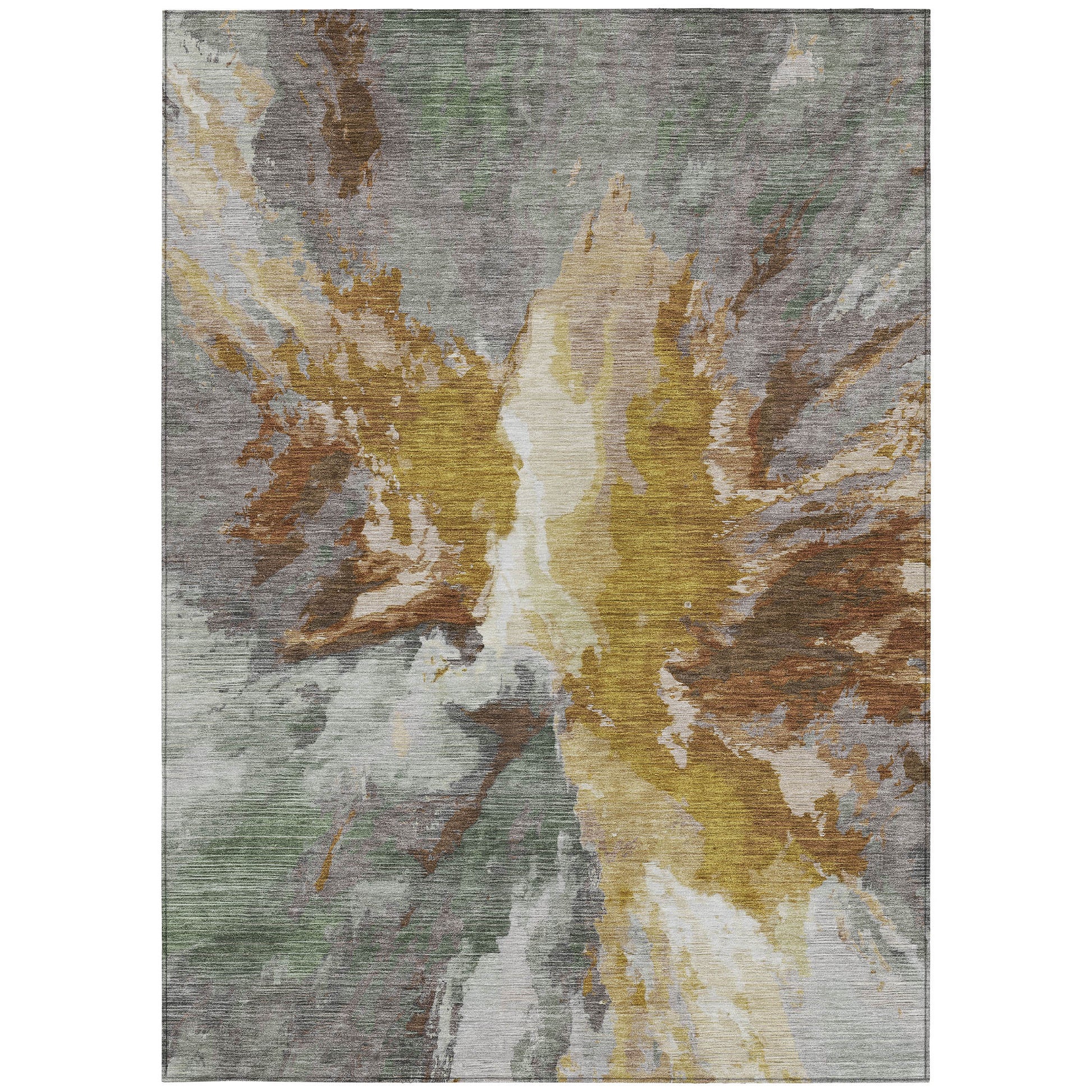 9' X 12' Gold And Gray Abstract Washable Indoor Outdoor Area Rug-6