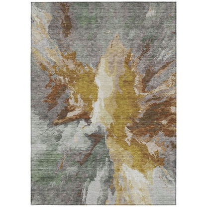 9' X 12' Gold And Gray Abstract Washable Indoor Outdoor Area Rug-6