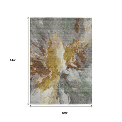 9' X 12' Gold And Gray Abstract Washable Indoor Outdoor Area Rug-2