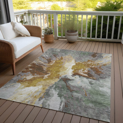9' X 12' Gold And Gray Abstract Washable Indoor Outdoor Area Rug-7