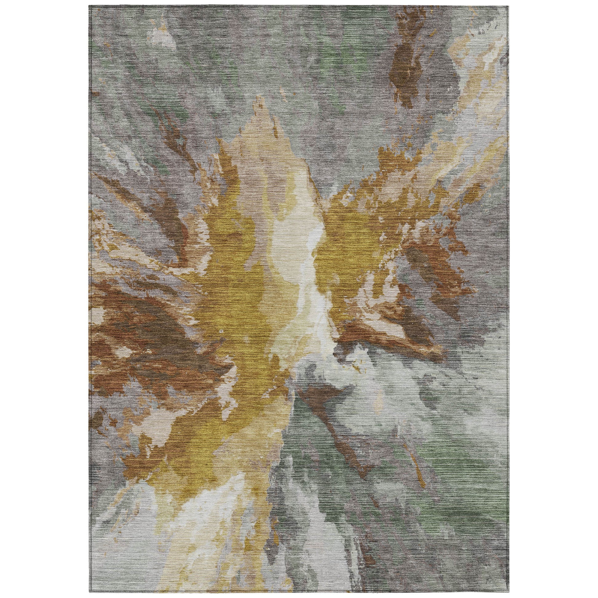 9' X 12' Gold And Gray Abstract Washable Indoor Outdoor Area Rug-1
