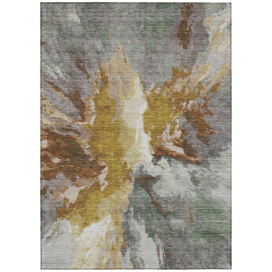 9' X 12' Gold And Gray Abstract Washable Indoor Outdoor Area Rug-1