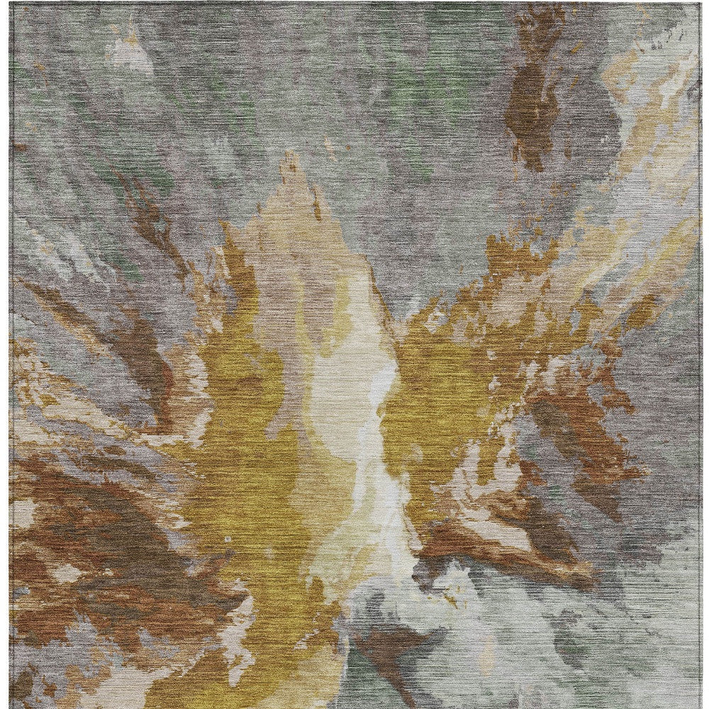 9' X 12' Gold And Gray Abstract Washable Indoor Outdoor Area Rug-5