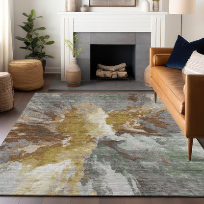 9' X 12' Gold And Gray Abstract Washable Indoor Outdoor Area Rug-8