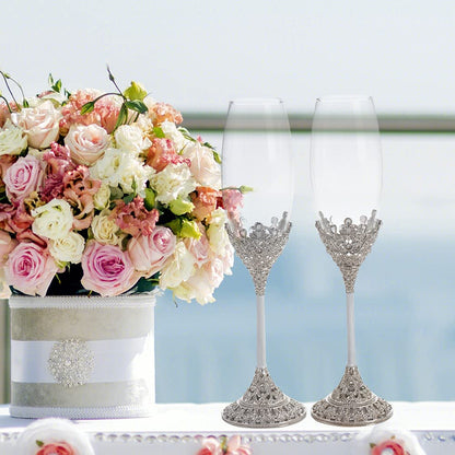 LASODY Crystal Set Champagne Flutes - Wedding Glasses for Bride & Groom - Toasting Cups Gift Sets for Couples - Engagement, Wedding, House Warming Gift