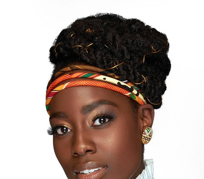 Kente 3 Strand Headband | Orange Kente | Headband | African Hair Band | Bohemian Headwrap | Afrocentric | Tribal headband | Kente Headwrap | Cloth & Cord