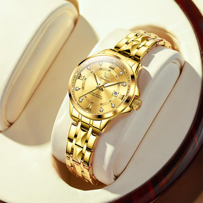 OLEVS Watch Women Gold Watches for Women Waterproof Dress Original Analog Quartz Adjustable Diamond Fashion Casual Classic Easy Read Round Stainless Steel Water Resistant Ladies Small Wrist Watch Woman Lady Female Wristwatch