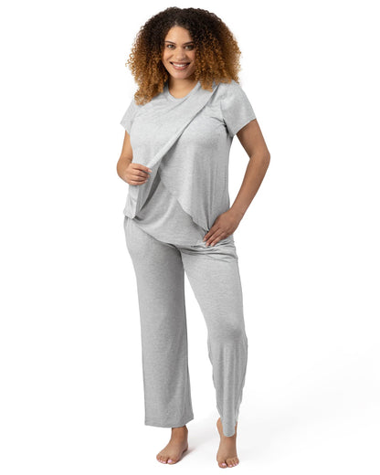 Kindred Bravely Tulip Hem Short Sleeve Maternity & Nursing Pajama Set | Amazon Exclusive Women’s Nursing Pajamas (Grey Heather, Large)
