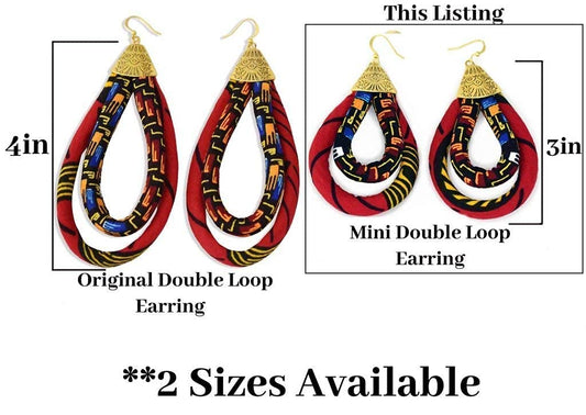 Red Ankara Hoop Earring | African Print Earrings | Mini Double Loop Earring | Ketepa Print Earring | African Print Jewelry Red, Yellow, Black | Afrocentric | Cloth & Cord