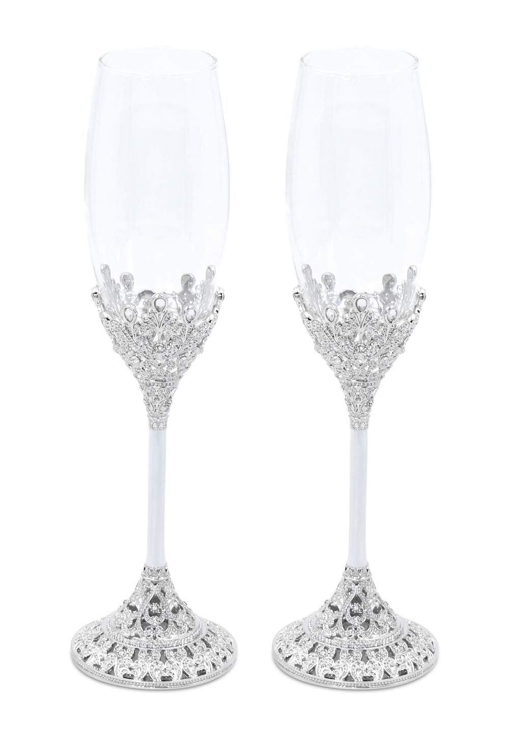 LASODY Crystal Set Champagne Flutes - Wedding Glasses for Bride & Groom - Toasting Cups Gift Sets for Couples - Engagement, Wedding, House Warming Gift