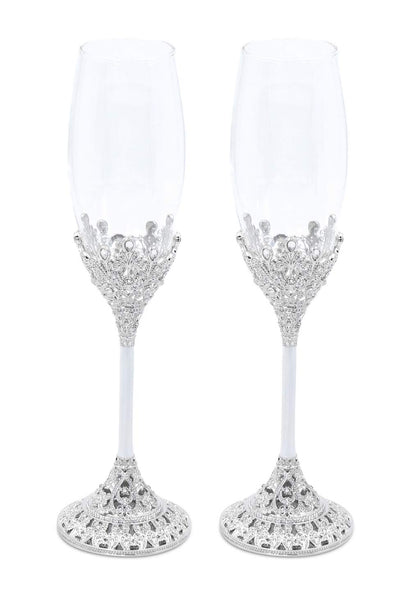 LASODY Crystal Set Champagne Flutes - Wedding Glasses for Bride & Groom - Toasting Cups Gift Sets for Couples - Engagement, Wedding, House Warming Gift