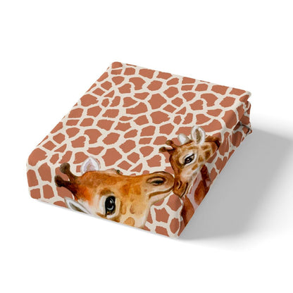Cute Giraffe Fitted Sheet Queen Size African Wild Animals Bedding Set 3Pcs for Kids Girls Boys Teens Room Decor Cartoon Giraffe Skin Print Bed Sheet Fashion Soft Deep Packet Sheet,2 Pillowcases