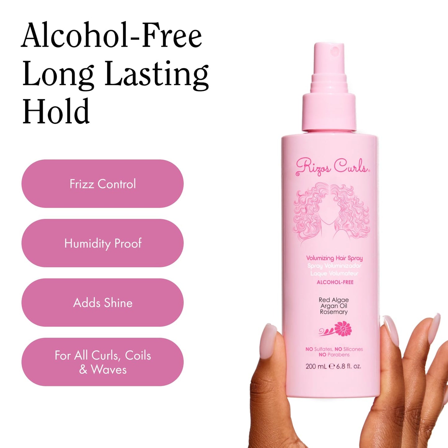 Rizos Curls Volumizing Curl Hair Spray Flexible Hold, Volume & Frizz Control with Aloe Vera Adds Shine & Bounce for All Hair Types Wavy, Curly, Coily, Kinky Sulfate, Paraben & Alcohol-Free