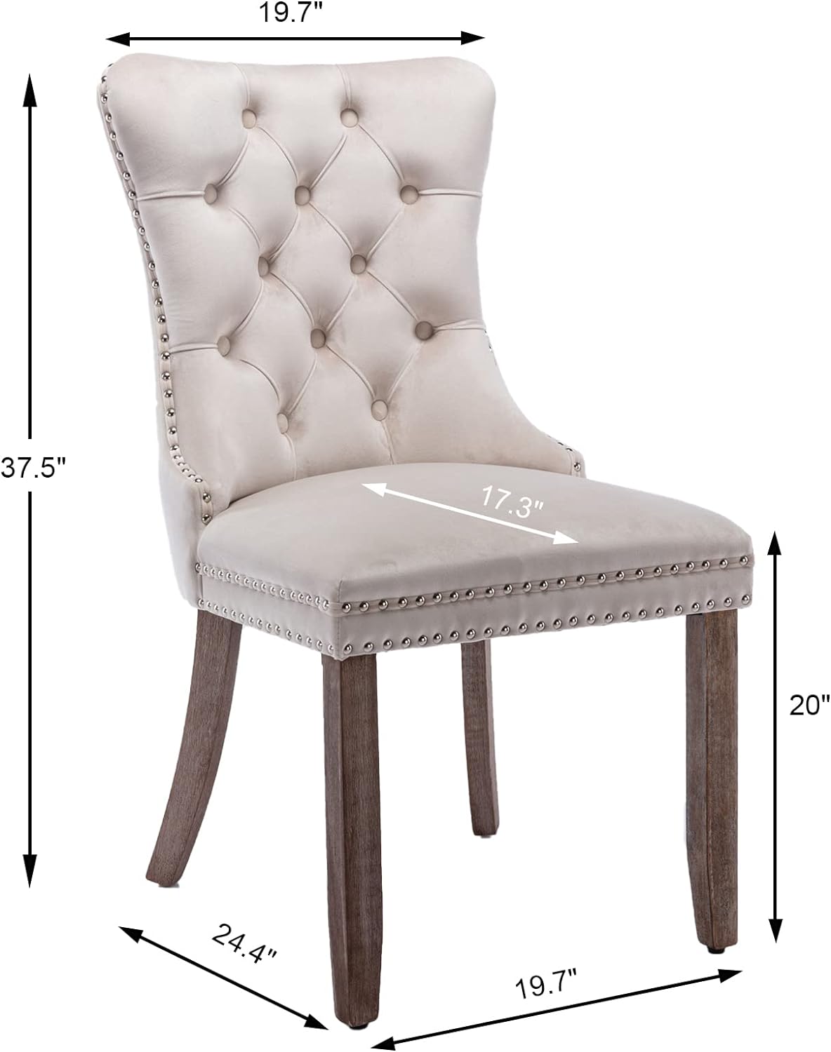 Beige Velvet Dining Chairs Set of 6, Upholstered Dining Room Chairs with Back Ring Pull Trim and Solid Wood Legs, Tufted Wingback Kitchen Chairs for Dining Room,Living Room,Kitchen(Beige)-1