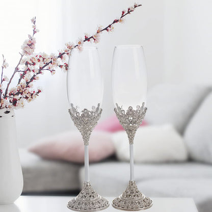 LASODY Crystal Set Champagne Flutes - Wedding Glasses for Bride & Groom - Toasting Cups Gift Sets for Couples - Engagement, Wedding, House Warming Gift