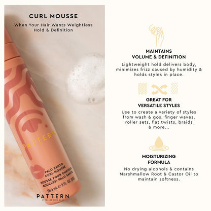 PATTERN Beauty by Tracee Ellis Ross Palo Santo Mini Kit features our Bestsellling Formulas: Palo Santo Leave-In Conditioner, Palo Santo Curl Mousse, Palo Santo Styling Cream in Mini Travel Sizes