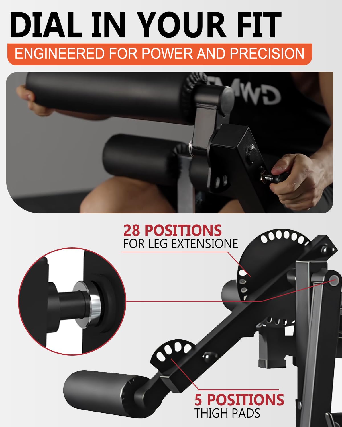 GMWD Leg Extension and Curl Machine, Lower Body Special Leg Machine, Adjustable Leg Exercise Bench with Plate Loaded, Leg Rotary Extension for Thigh, Home Gym Weight Machine Red