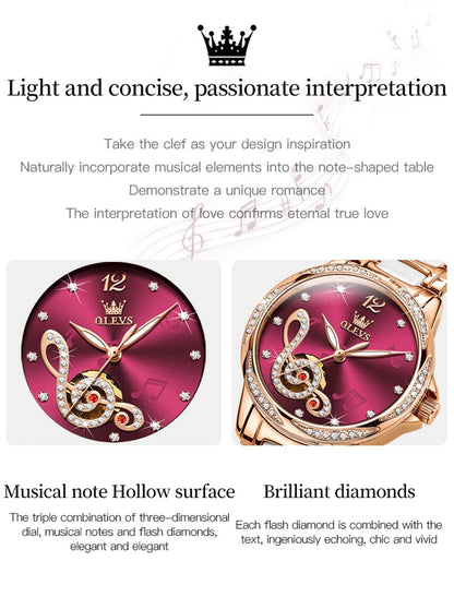 OLEVS Women Diamond Watch Automatic Self Winding Mechanical Ladies Skeleton Rose Gold Ceramic Wrist Watch