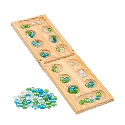 Regal Games Mancala Board Game - Fun Classic Table Game with Wooden Board for Adults & Kids - 48 Glass Mancala Beads & 2 Player Games - Ideal for Family Game Night, Travel (Ages 8+)