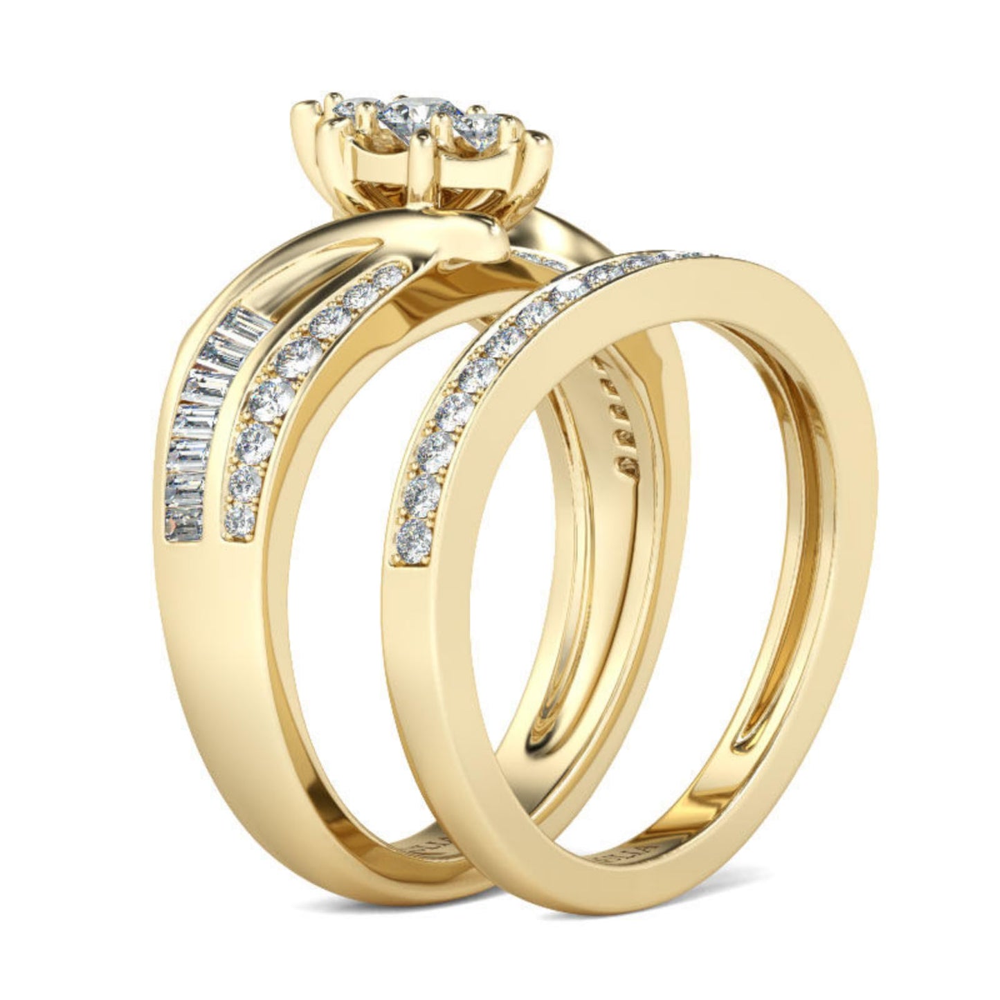 Jeulia Gold Tone Cluster Round Cut Sterling Silver Ring Set for Engagement Anniversary Eternity Promise Wedding Band Ring Set With Jewelry Box (8.5)