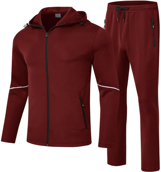 Rdruko Men's Hooded Sweatsuits Tracksuits 2 Piece Set Jogging Workout Running Jogger Athletic Track Sweat Suit Sets(Wine Red, US XXXL)