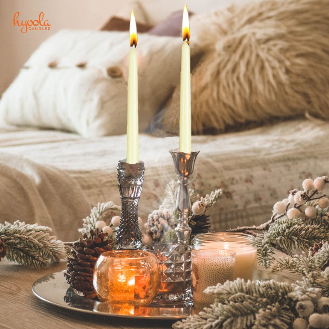 Hyoola Tall Taper Candles - 16 Inch Ivory Unscented Dripless Taper Candles - 14 Hour Burn Time - 8 Pack