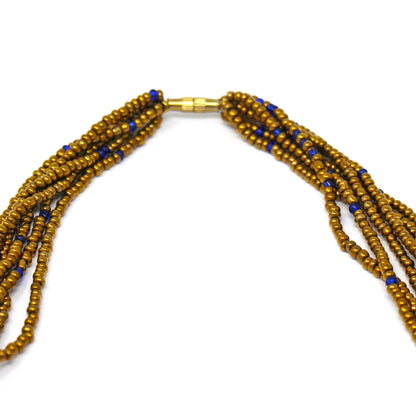 MULTISTRAND MAASAI BEAD NECKLACE, WHITE AND GOLD