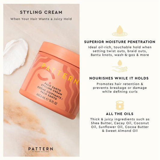 PATTERN Beauty by Tracee Ellis Ross Palo Santo Mini Kit features our Bestsellling Formulas: Palo Santo Leave-In Conditioner, Palo Santo Curl Mousse, Palo Santo Styling Cream in Mini Travel Sizes