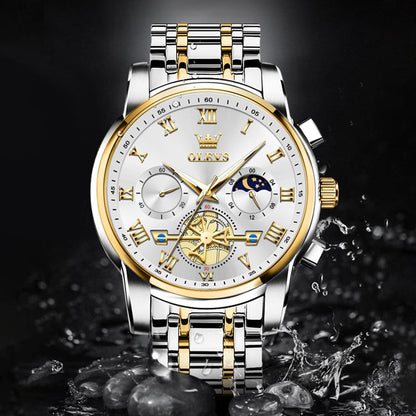OLEVS Luxury Silver Men Watch Analog Quartz Silver Gold Stainless Steel Men's Watch Casual Wristwatch for Men Business Classic Mens Watches Gold White Dial Relojes para Hombres Fashion Mens Watches