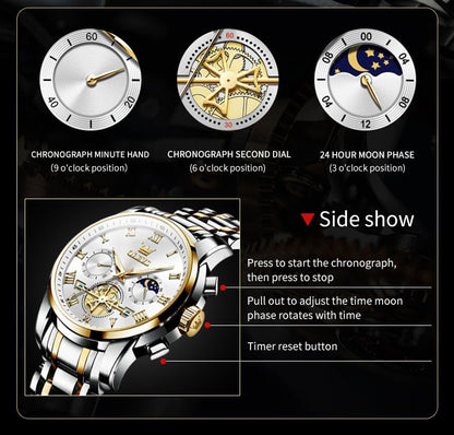 OLEVS Luxury Silver Men Watch Analog Quartz Silver Gold Stainless Steel Men's Watch Casual Wristwatch for Men Business Classic Mens Watches Gold White Dial Relojes para Hombres Fashion Mens Watches