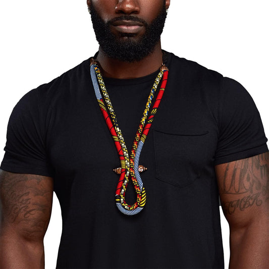 Mens African Necklace | Men’s Ketepa Corded Necklace | Men’s African Tie | Mens African Jewelry | Red Blue | Mens Tribal Jewelry | Afrocentric| Cloth & Cord