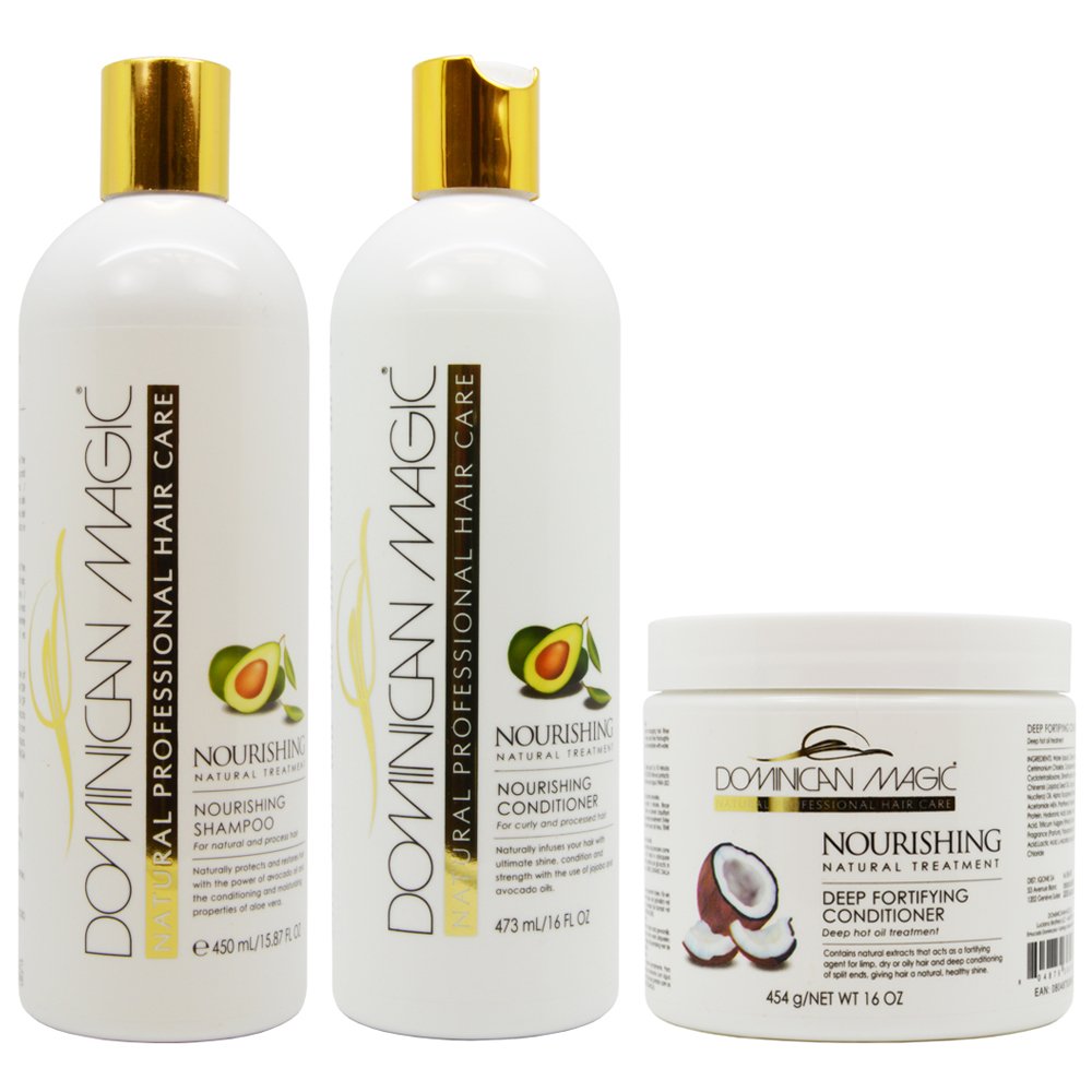 Dominican Magic Nourishing Shampoo, Conditioner & Deep Fortifying Conditioner Set – Hydrating & Strengthening, Dry, Damaged Hair – Enhances Shine & Reduces Breakage, All Hair Types