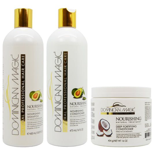 Dominican Magic Nourishing Shampoo, Conditioner & Deep Fortifying Conditioner Set – Hydrating & Strengthening, Dry, Damaged Hair – Enhances Shine & Reduces Breakage, All Hair Types