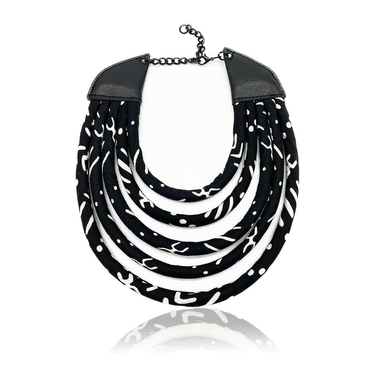 Black and White Mali Mud Print Necklace : Black, White Collar | Mali Mud Print Jewelry, Rope Necklace, Cloth & Cord