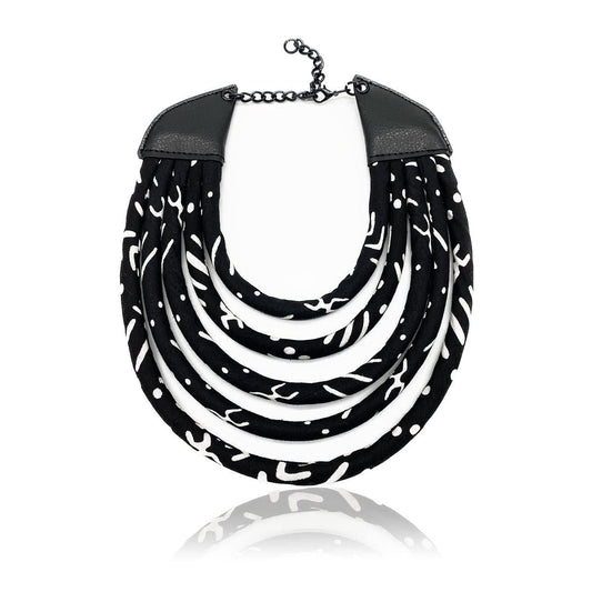 Black and White Mali Mud Print Necklace : Black, White Collar | Mali Mud Print Jewelry, Rope Necklace, Cloth & Cord