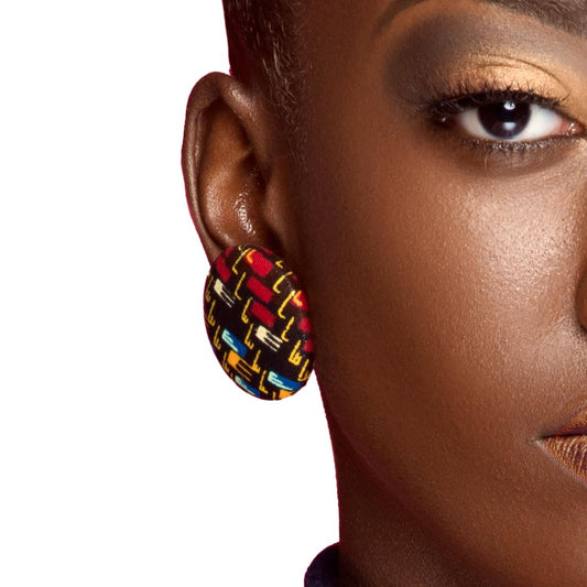 Large Ketepa Button Earrings | ketepa Fabric Earrings | African Wax Print Earrings | Afrocentric Jewelry | Cloth & Cord