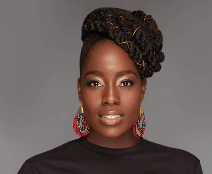 Red Ankara Hoop Earring | African Print Earrings | Mini Double Loop Earring | Ketepa Print Earring | African Print Jewelry Red, Yellow, Black | Afrocentric | Cloth & Cord