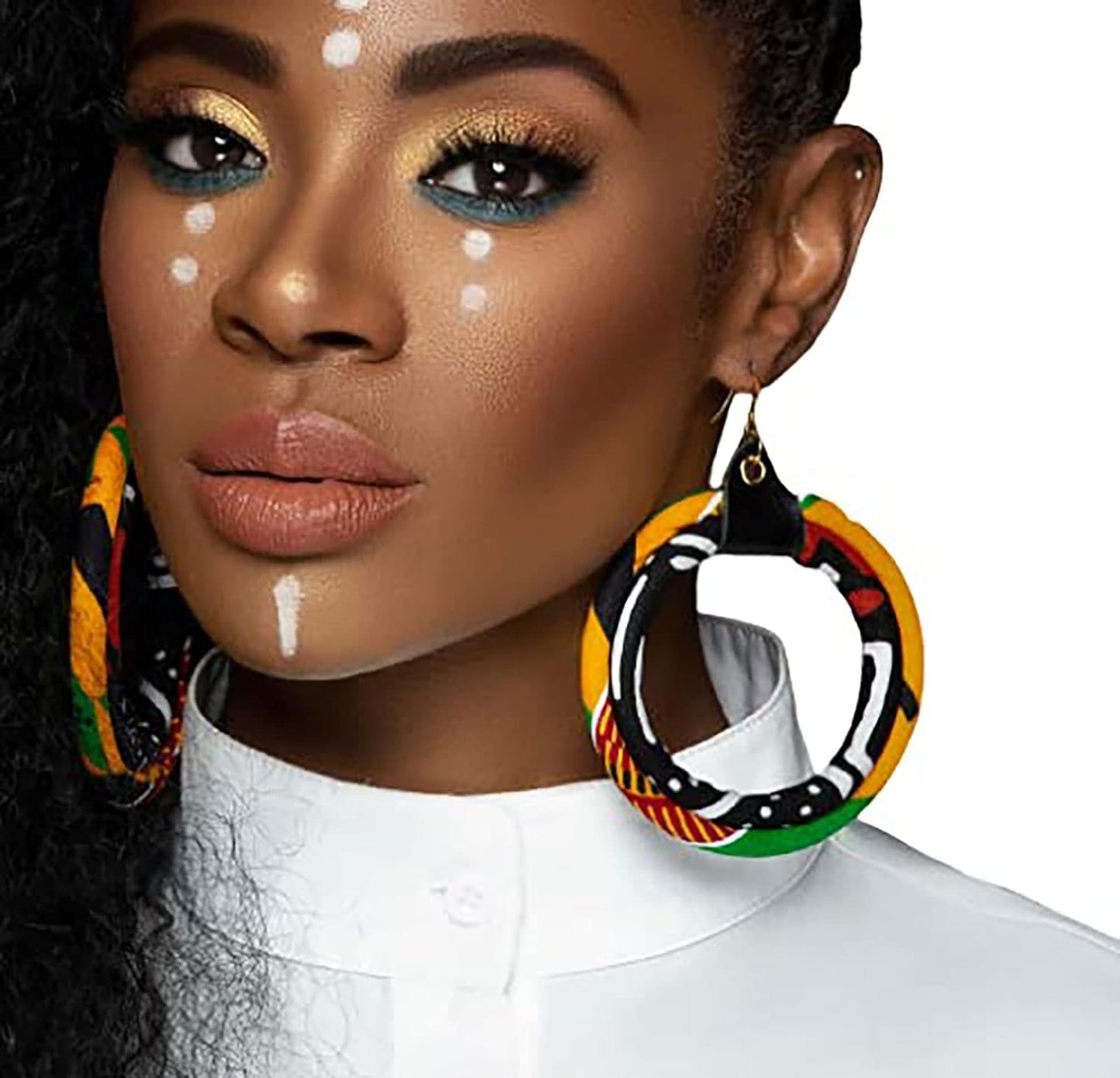 Red Black Yellow Green African Hoop Earrings | Kente Print Earrings | Mud cloth print Earrings | Afrocentric Earrings