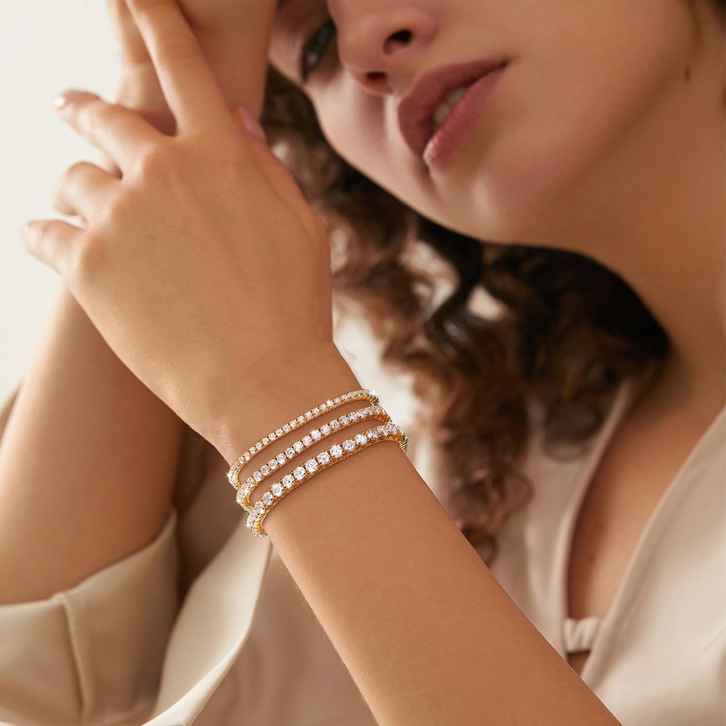 Moissanite Tennis Bracelet, 7.76 Carats Adjustable Bracelet for Women 18K Yellow Gold Plated S925 Sterling Silver Tennis Bracelet D Color VVS1 Round Cut 4MM Moissanite Bracelet Mothers Day Gift