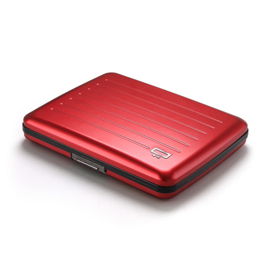 ÖGON -DESIGNS- Aluminum wallet Smart case V2 Large with hidden compartment for coins - Strong resistant card holder RFID Protection - Up to 10 cards and tickets (Aluminum Red)