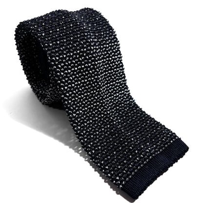 Mottled Navy Blue Silk Knitted Tie-0